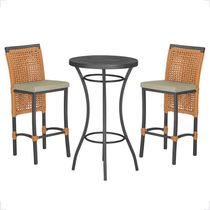 Mesa Bistrô E 2 Banquetas Roma Preta Corda Estofado 7 Trama Terra Cota