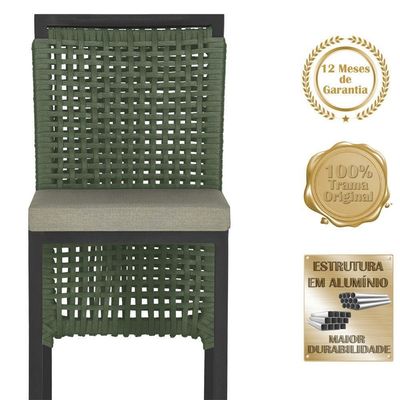 Mesa Bistrô E 2 Banquetas Roma Preta Corda Estofado 7 Trama Verde