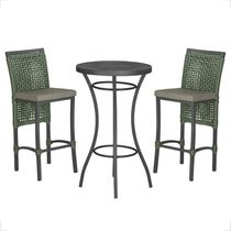 Mesa Bistrô E 2 Banquetas Roma Preta Corda Estofado 7 Trama Verde