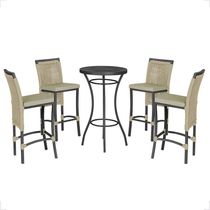 Mesa Bistrô E 4 Banquetas Roma Preta, Corda Estofado 7 Trama Rami
