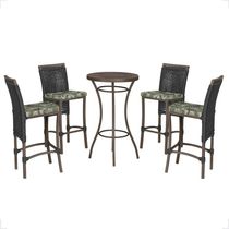 Mesa Bistrô E 4 Banquetas Roma Marrom Corda Estofado 5 Trama Preto