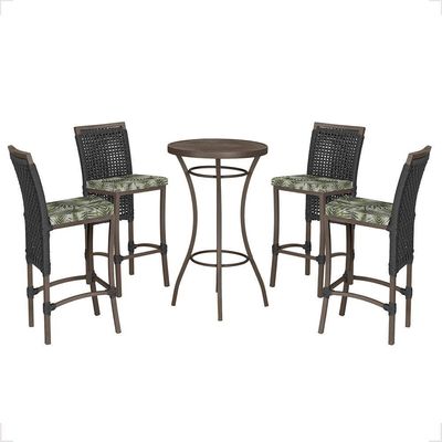 Mesa Bistrô E 4 Banquetas Roma Marrom Corda Estofado 5 Trama Preto