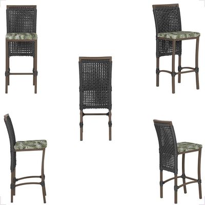 Mesa Bistrô E 4 Banquetas Roma Marrom Corda Estofado 5 Trama Preto