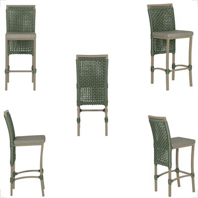 Mesa Bistrô E 4 Banquetas Roma Fendi Corda Estofado 8 Trama Verde