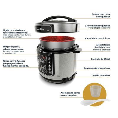 PAN PRESSAO ELET BRITANIA BPP05P 5L INOX 110V Inox / 110