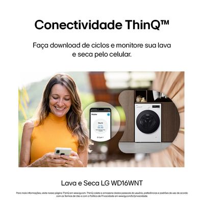 Lava e Seca LG Smart WD16WNTS6B 16kg 127V Branca Inteligência Artificial AI DD Branco / 110