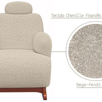 Poltrona De Balanço Orgânica Super Premium Aurora Com Puff Tecido Chenille Bege Fendi