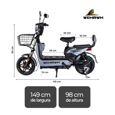 Bicicleta Elétrica 500W Basket Wehawk Bateria Chumbo Removível 48V 12Ah Autopropelido Roxo