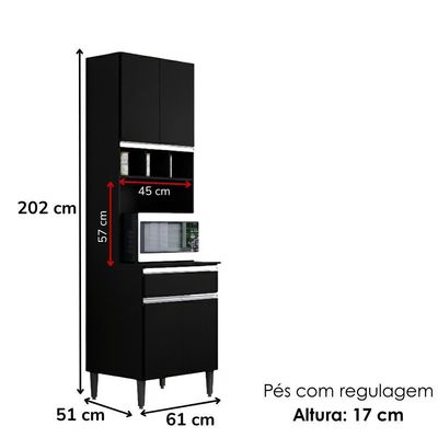 Paneleiro Microondas 202x61cm Andreia Preto Reajl Moveis Preto