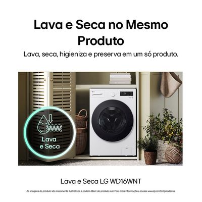 Lava e Seca LG Smart WD16WNTS6B 16kg 127V Branca Inteligência Artificial AI DD Branco / 110