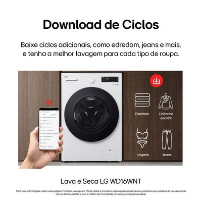 Lava e Seca LG Smart WD16WNTS6B 16kg 127V Branca Inteligência Artificial AI DD Branco / 110