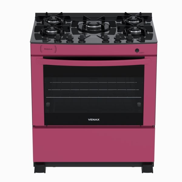 Fogao 5 Bocas Venax Delplus Vitreo Bl Pink Gas Glp