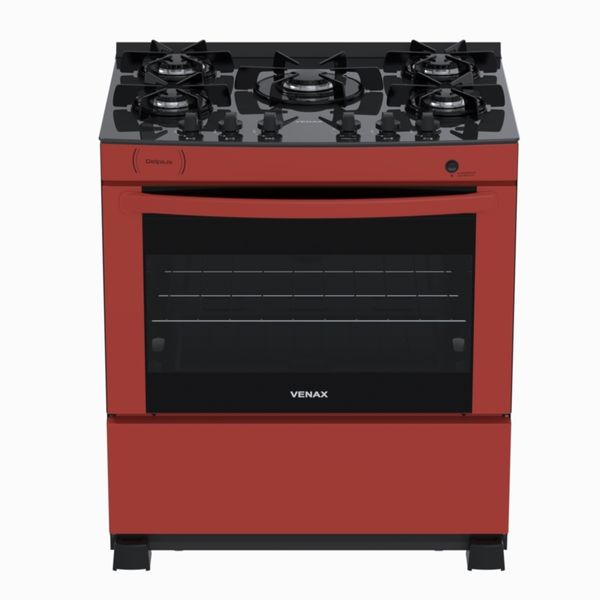 Fogao 5 Bocas Venax Delplus Vitreo Bl Vermelho Gas Glp