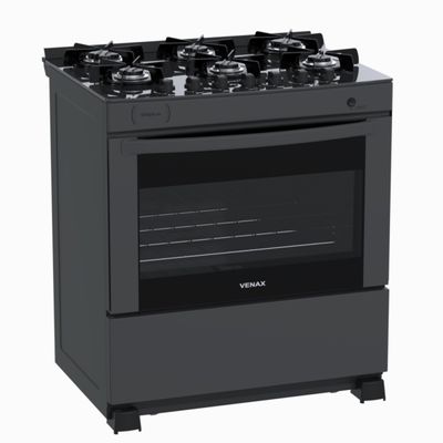 Fogao 6 Bocas Venax Delplus Vitreo Bl Grafite Gas Glp
