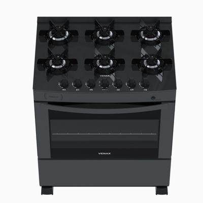 Fogao 6 Bocas Venax Delplus Vitreo Bl Grafite Gas Glp