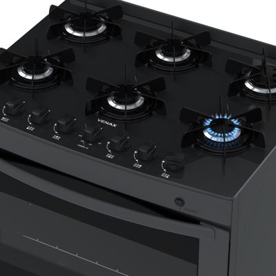 Fogao 6 Bocas Venax Delplus Vitreo Bl Grafite Gas Glp