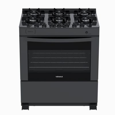 Fogao 6 Bocas Venax Delplus Vitreo Bl Grafite Gas Glp