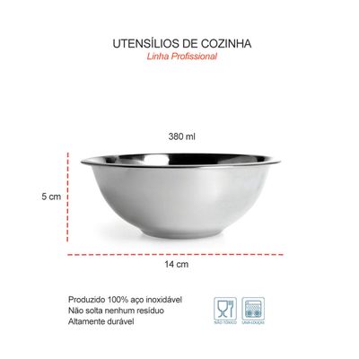 Tigela Inox Pequena Buffet Cozinha Profissional 380ml