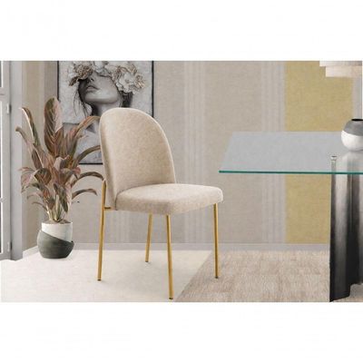 Cadeira Jantar Cecilia Pé Metal Dourado Reforçada Linho Base Dourada-linho Bege