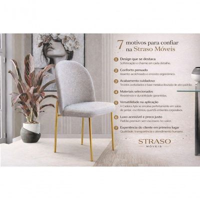 Cadeira Jantar Cecilia Pé Metal Dourado Reforçada Linho Base Dourada-linho Bege