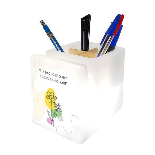 Organizador De Mesa Iluminado Escritório Porta Lápis E Celulares