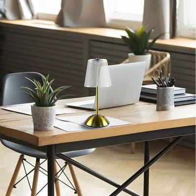 Luminária Abajur LED Sem Fio Metal - Recarregável e Touch 3 Cores de Luz