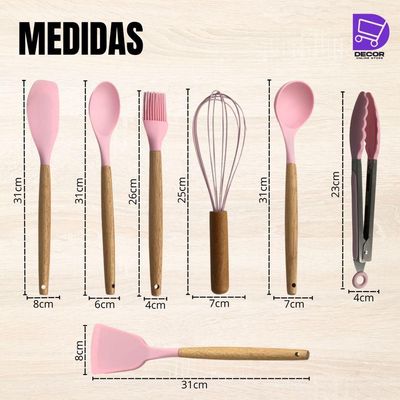 Conjunto Kit Premium De Utensílios De Silicone 8 Peças Rosa
