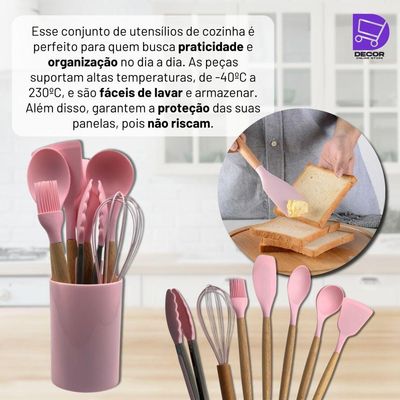 Conjunto Kit Premium De Utensílios De Silicone 8 Peças Rosa