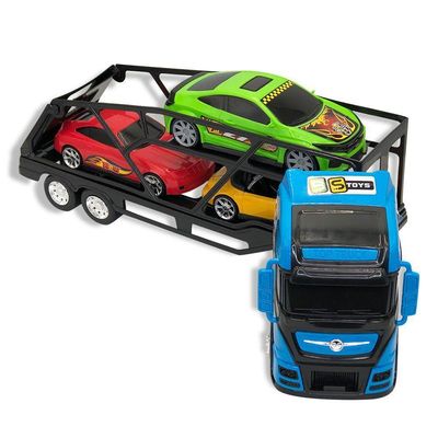 Caminhão Cegonha Grande Com 3 Mini Carros - Azul