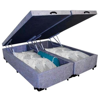 Cama Box Baú Queen Bipartido Suede Mega Cama Cinza 158x198x45cm