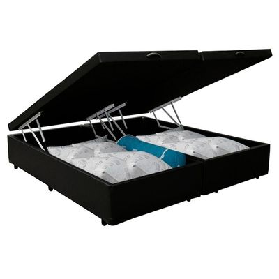 Cama Box Baú King Bipartido Sintético Mega Cama Preto 192x203x45cm