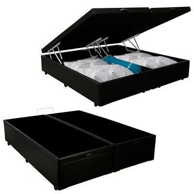 Cama Box Baú King Bipartido Sintético Mega Cama Preto 192x203x45cm
