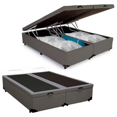 Cama Box Baú Casal Bipartido Sintético Mega Cama Cinza 138x188x45cm