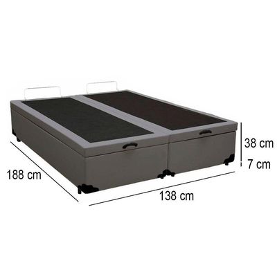Cama Box Baú Casal Bipartido Sintético Mega Cama Cinza 138x188x45cm