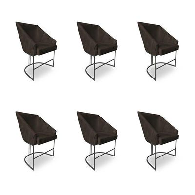 Kit 6 Poltronas Luxo Alana Suede Base Ferro Preto - Pallazio Cor Marrom