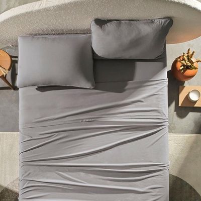 Jogo De Cama King 3 Peças Malha Fio Penteado Cinza Platinum