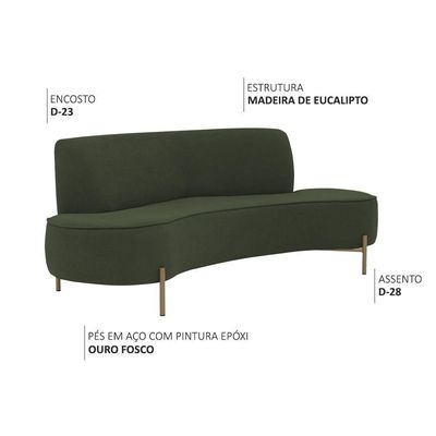 Sofá Orgânico 2 Lugares 150cm Argos Pés Ouro Fosco Linho Verde Musgo - Nexta Casa