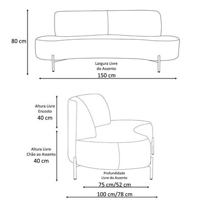 Sofá Orgânico 2 Lugares 150cm Argos Pés Ouro Fosco Bouclé Marrom - Nexta Casa