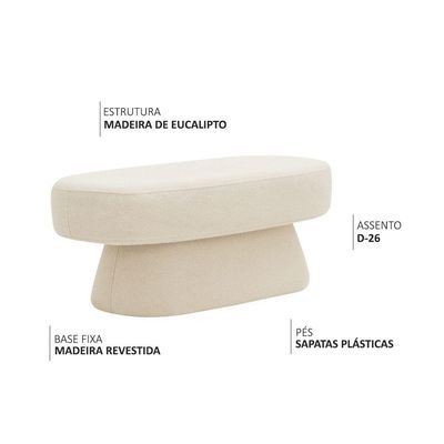 Banco Orgânico 102cm Liz Sala De Estar Bouclé Off White - Nexta Casa