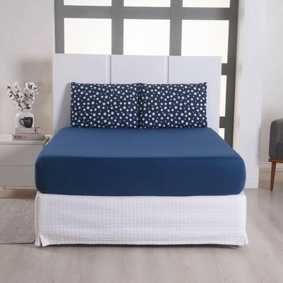 Jogo De Lençol Polly Queen 3 Peças Malha 100% Algodão Estampado Bolinhas - Azul Marinho