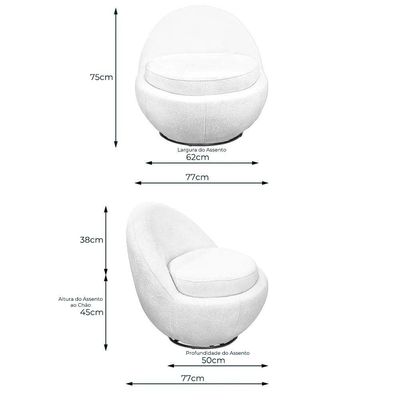 Poltrona Orgânica Kaira Giratória Veludo Off White - Nexta Casa