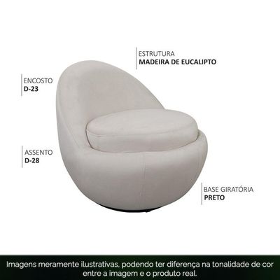 Poltrona Orgânica Kaira Giratória Veludo Off White - Nexta Casa