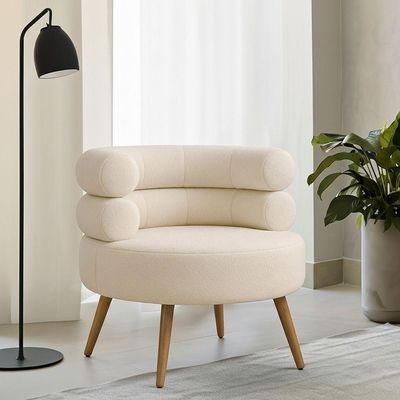 Poltrona Minimalista Mabel Pés Palito Castanho Bouclé Off White - Nexta Casa