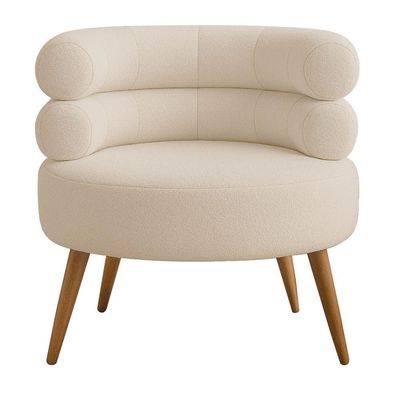 Poltrona Minimalista Mabel Pés Palito Castanho Bouclé Off White - Nexta Casa