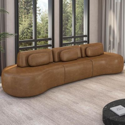 Sofá 4 Lugares 326cm Orgânico Mellanie Sintético Caramelo Z32 - Mpozenato