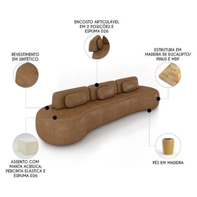 Sofá 4 Lugares 326cm Orgânico Mellanie Sintético Caramelo Z32 - Mpozenato