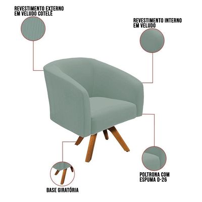 Kit 2 Poltronas Decorativas Stella Giratória Veludo Cotelê Verde D'Rossi