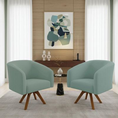 Kit 2 Poltronas Decorativas Stella Giratória Veludo Cotelê Verde D'Rossi