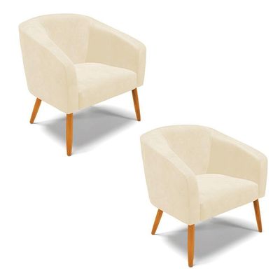 Kit 2 Poltronas Sala Decorativa Stella Sintético Pu Bege D03 D'Rossi