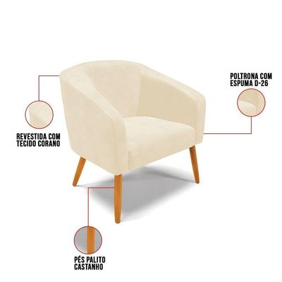 Kit 2 Poltronas Sala Decorativa Stella Sintético Pu Bege D03 D'Rossi